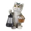 Solar Wedding Decoration Cat Garden Statue, Resin Outdoor Tabby Decor with Auto LED Accent Light Light, IP65 Waterproof Lawn Ornament for Patio, Gift
