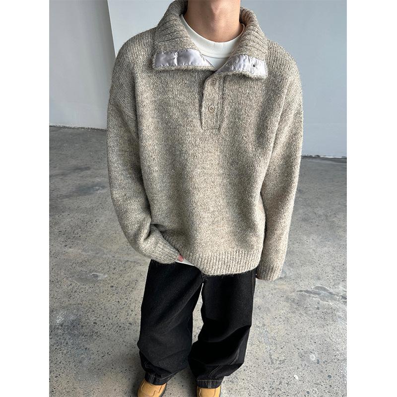 Men s Thickened Knit High Neck Sweater - 2025 Autumn/Winter Korean Style Loose Trendy Base Layer Top XL хаки
