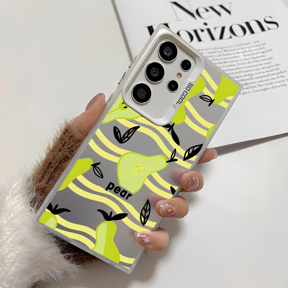 Ins Fruit Fashion Phone Case For Samsung Galaxy S25 Edge S24 S23 S22 S21 S20 Ultra Funda Silicone Silver Cover