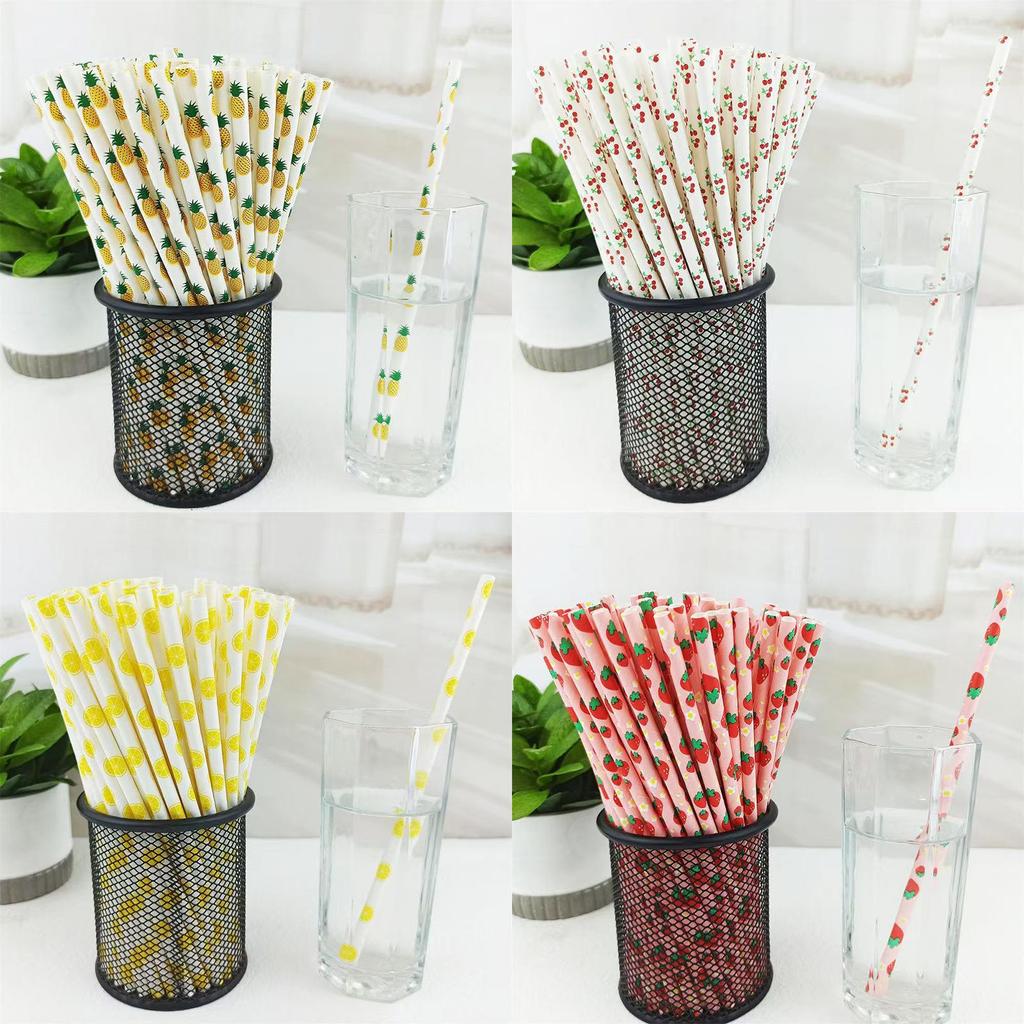 Degradable Paper Straws With Fruit Design For Summer Parties And Beverage Accessories