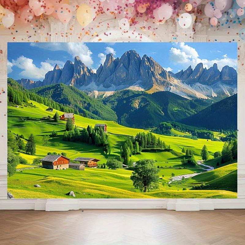 Natural scenery mountains rocks waterfall green plants banner background suitable forgarden decorationactivitiesor taking photos