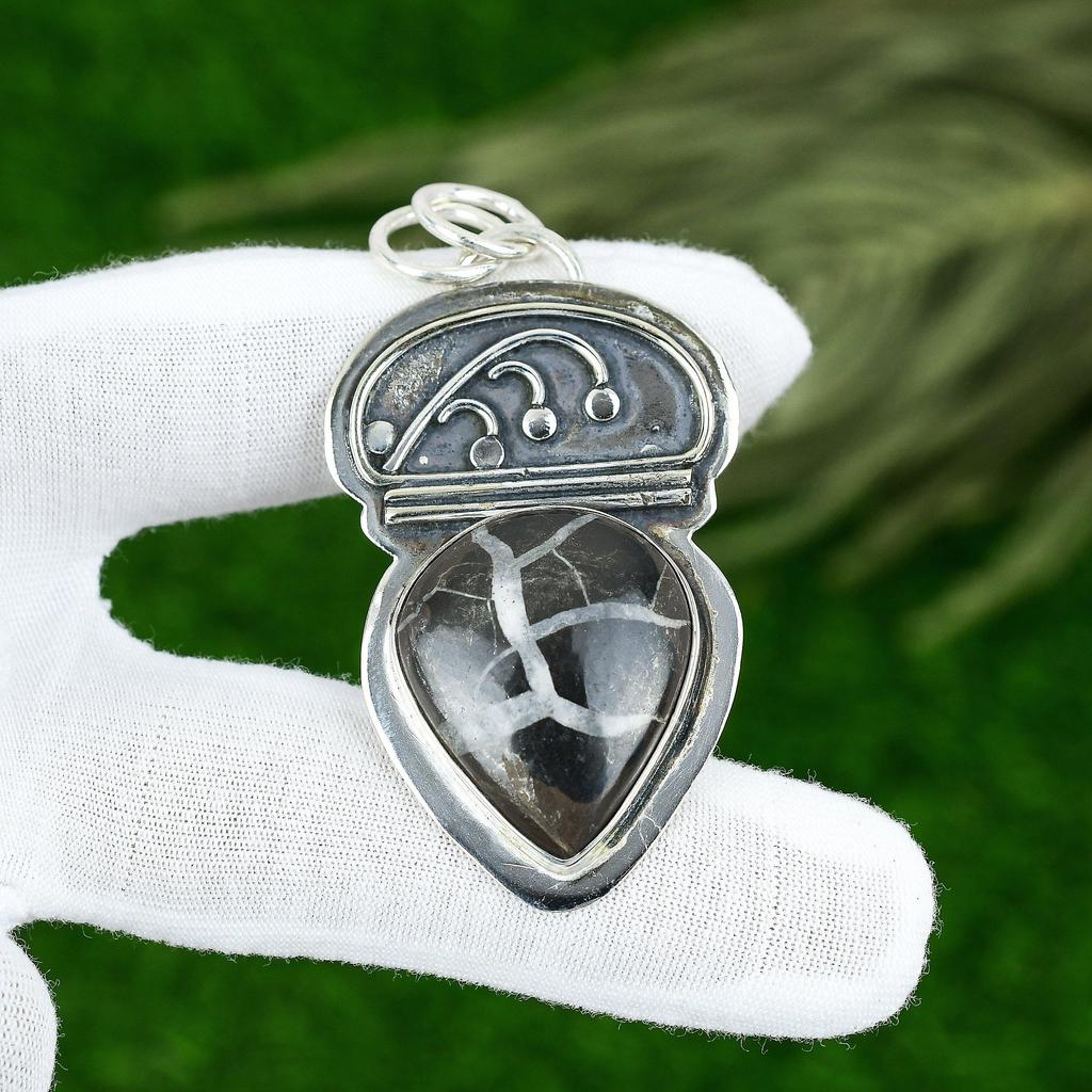 Sisters Day Sale Moroccan Mud Crack Fossil Stone Sterling Silver Bezel Pendant