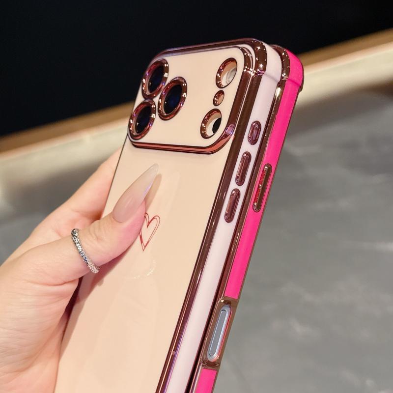 Luxury Plating Love Heart Phone Case For Apple iPhone 17 16 15 14 Plus 13 12 Mini Pro Max Air With Camera Lens Proteciton Cover