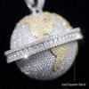 2 Tone Round Brass Pendant Men Hip Hop Necklace Full Bling Cubic Zirconia CZ Fashion Jewelry