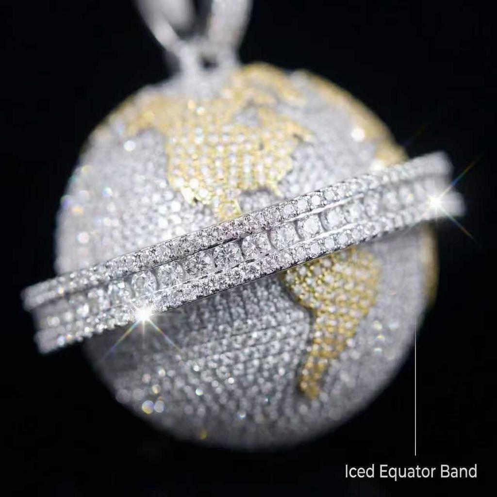 2 Tone Round Brass Pendant Men Hip Hop Necklace Full Bling Cubic Zirconia CZ Fashion Jewelry