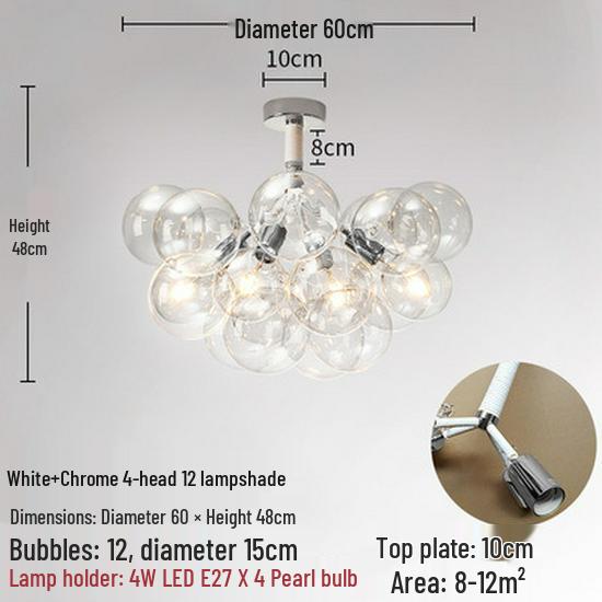 Nordic Romantic Bubble Lamp - Creative Glass Pendant for Children's Room, Living Room, or Restaurant.