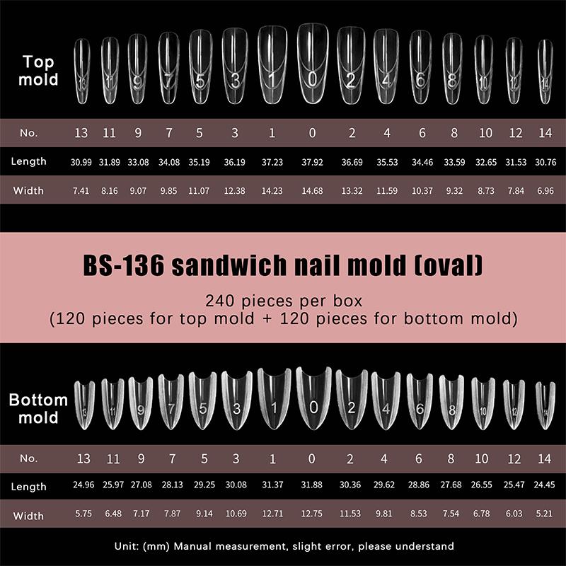 

Сэндвич Двойные формы для ногтей 240 шт. 15 размеров Наращивание-Двойные формы Формы для ногтей Коффин Миндаль Верхняя форма Нижняя форма