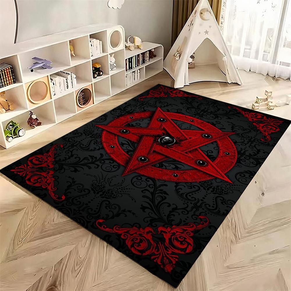 Dark Baphomet Pentagram Art Indoor Rug Soundproof Shockabsorbing Carpet For Office Study Home Decor Memorial Gift