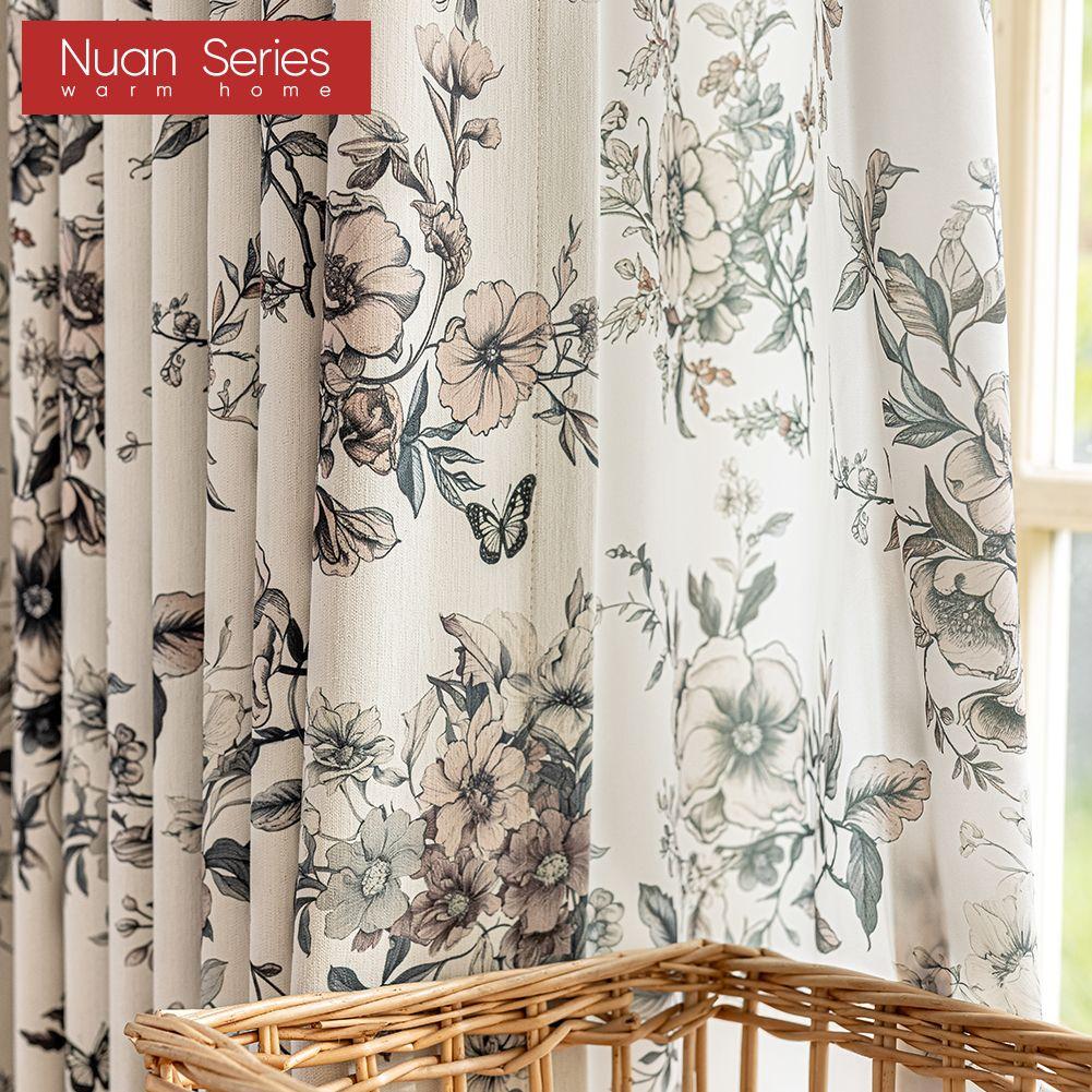 1PC Nuan Series French Retro Blackout Curtains with Butterfly Floral Print Thick Curtains for Bedroom Living Room Window for Home Decor