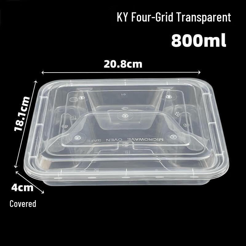 JingJingRS 800ml 4-Compartment Disposable Food Containers