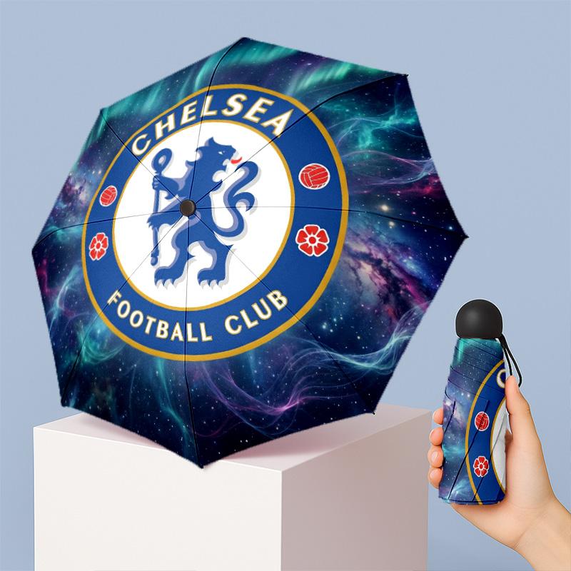 Chelsea FC Pattern Printed Mini 5 Folds 8 Ribs Compact Umbrella Windproof Waterproof Lightweight Portable Folding