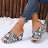 Women's Slippers Summer Large Size Ethnic Style Fabric Thick Sole Women's Ultra-high Heeled Slope Sandals