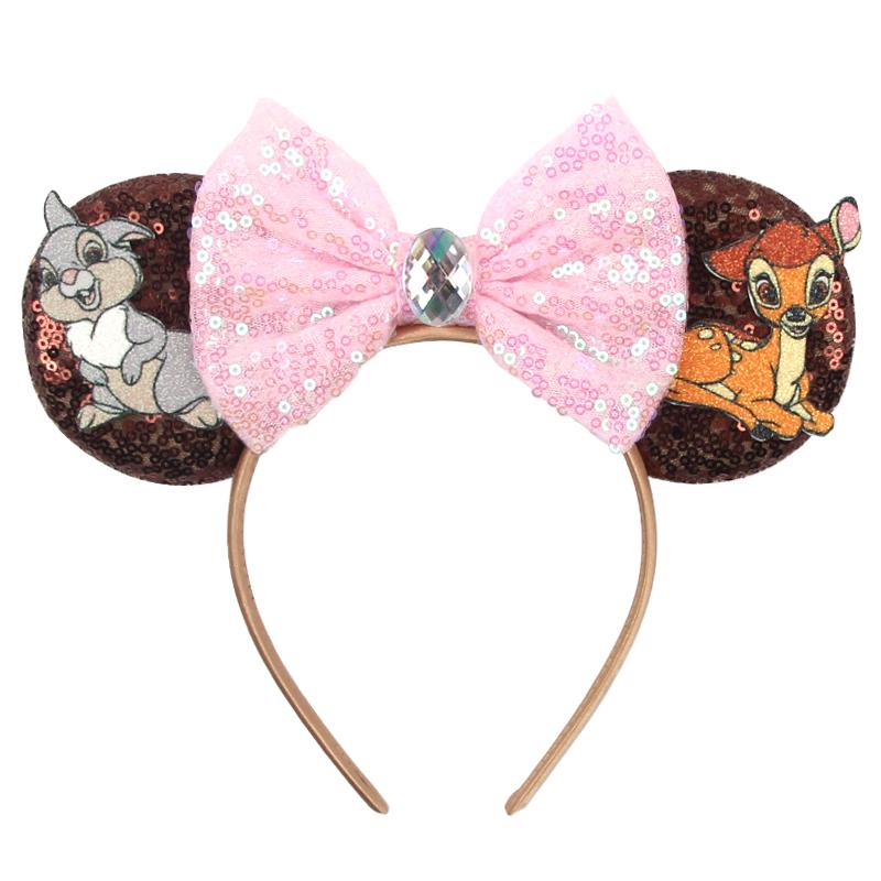 Disney Mickey Uszy Opaska z Cekinami 5" Kokarda Zamek Fajerwerki Opaska do Włosów Dla Dziewczynek Dzieci Featival Impreza DIY Akcesoria do Włosów