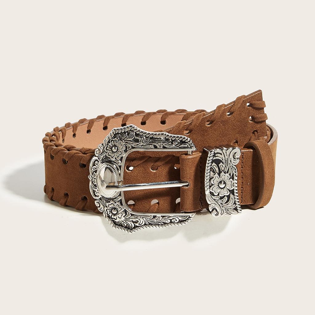 

Carved Metal Fashionable Buckle Women Casual Suede Waist Belt For Daily Use