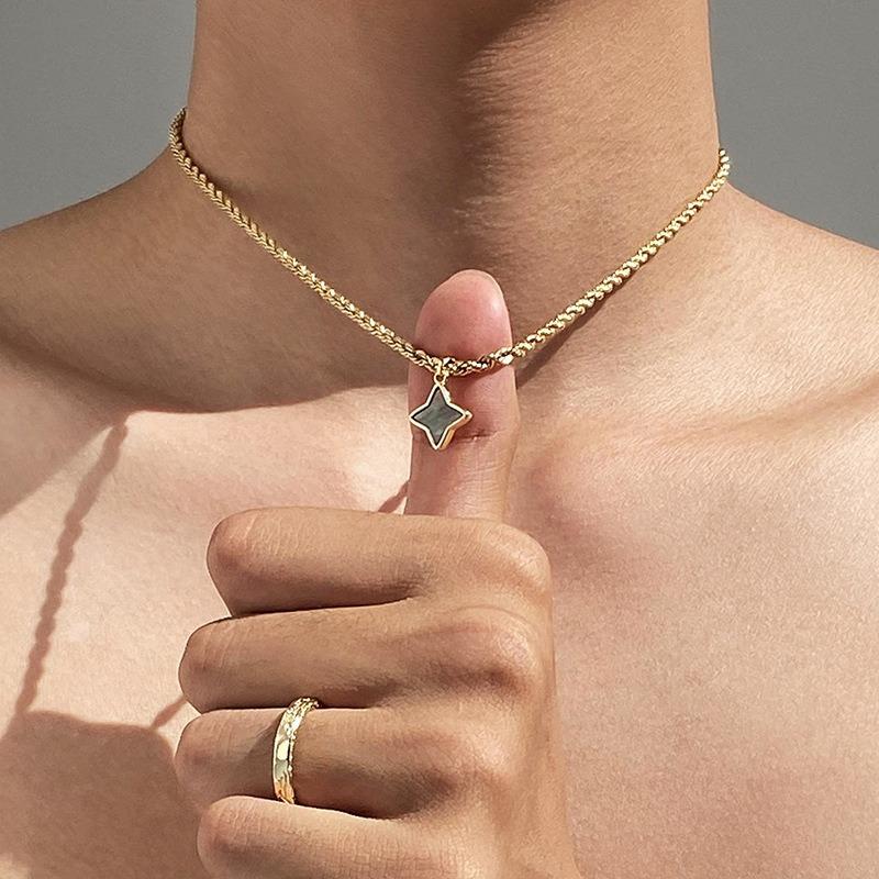 Golden Lucky Star Pendant Necklace, Simple INS Style Unisex Accessory, Perfect Gift for Casual Wear, High-quality Craftsmanship Fashion Accessory