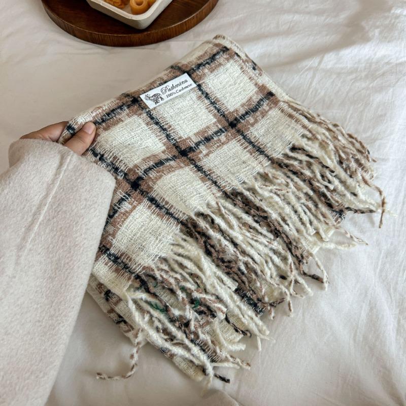 Autumn and winter new Maillard imitation cashmere plaid scarf women's winter senior sense versatile shawl thickened warm scarf
