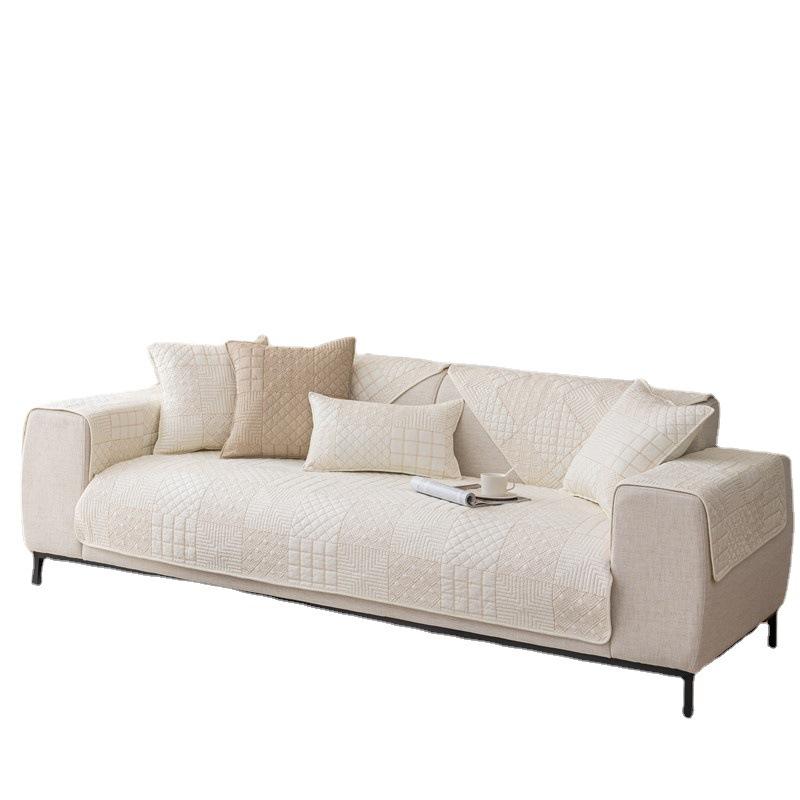 All-season All-purpose Pure Color Washed Cotton Fabric Quilted Embroidered Sofa Cushion Modern Simple Anti-slip Sofa Cushion Towel