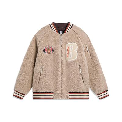 Li Ning Badfive Letter Print Gestrickte Sportliche Amerikanische Vintage Winter Baseballjacke Herrenjacken Hellglasbraun AFMT017-1