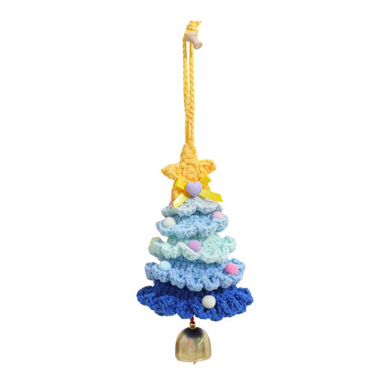 Knitted Christmas Tree Ornament Multi-Layered Mini Crochet Christmas Tree Hanging Decoration with Bell And Star Top Colorful Small Xmas Tree