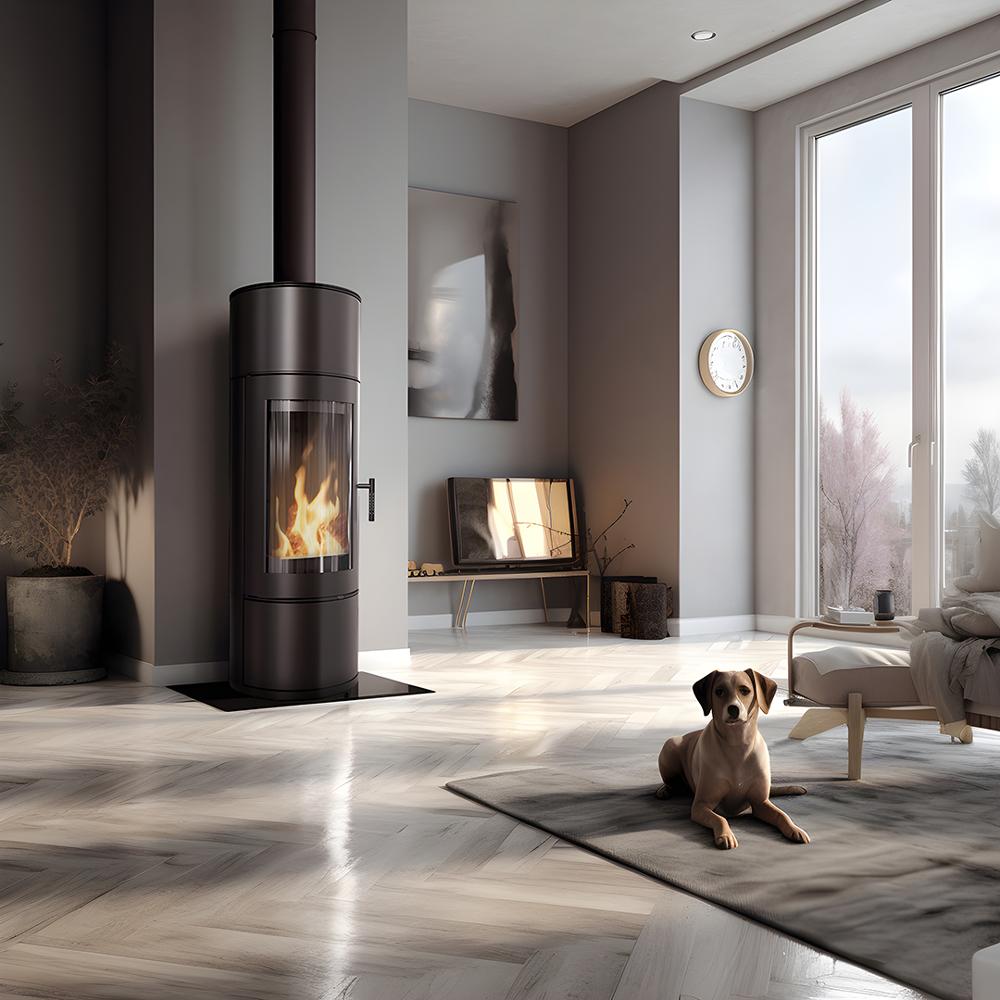 Wood Burning Steel Stove KRATKI ANTARES Ø 150 10 kW Black Thermotec Lining