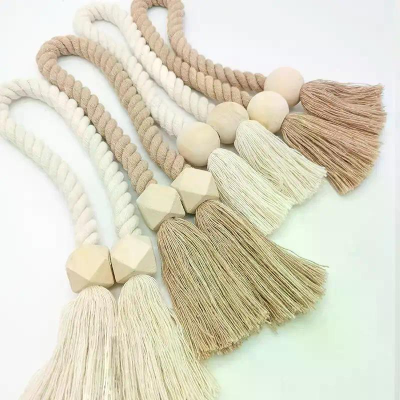 2Pcs Magnetic Wooden Tassel Window Curtain Curtain Holdbacks Bathroom Shower Curtain Accessories Home Decor Curtain Buckles