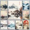Japanese Vintage Posters Crane Mount Fuji Prints Lake Fishing Lotus Flower Canvas Painting Wall Pictures Home Living Room Decor