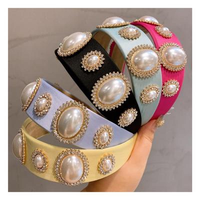 Barqoue Big Pearl Rhinestone Hairband Headband for Women Girls Hair Accessories