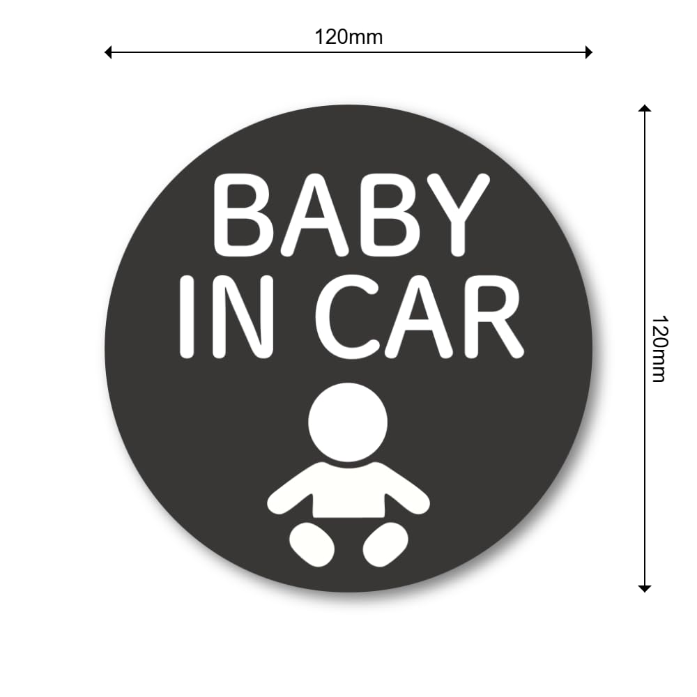 BABY IN CAR Sticker Round 120mm Improved Visibility Car Safety