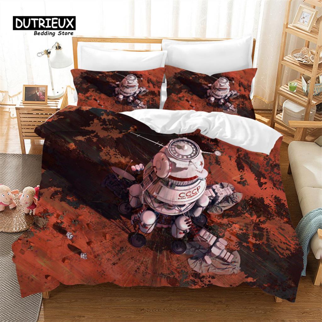 Cartoon Astronaut Duvet Cover King For Boys Girl Galaxy Space Bedding Set Microfiber Rocket Ship Space Adventure Comforter Cover