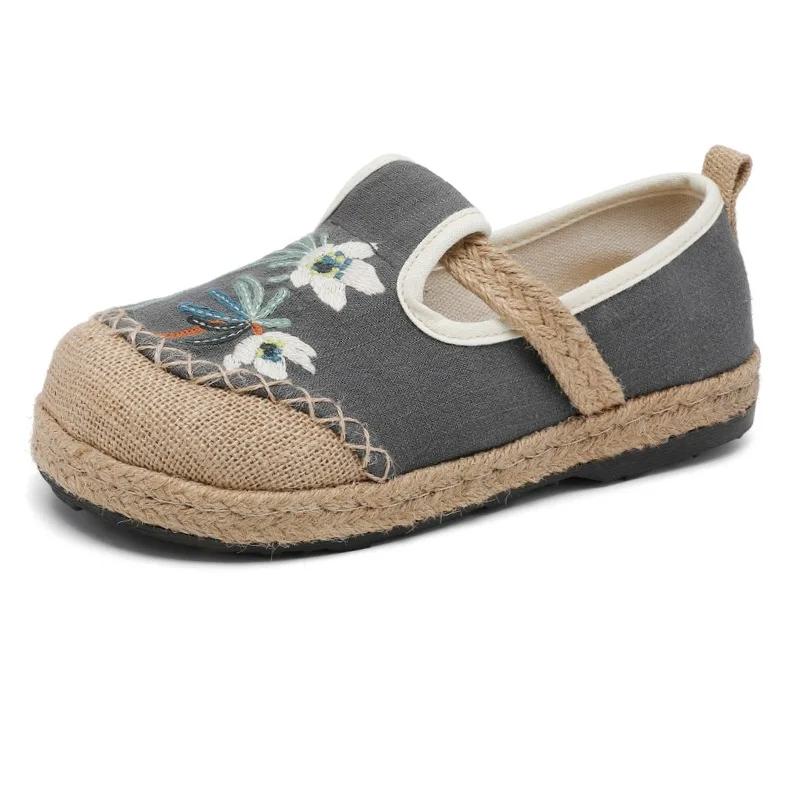 

Модные богемные женские льняные парусиновые слипоны, удобные ретро лоферы, женские повседневные вышитые кеды на пеньковой подошве, женская обувь 35
