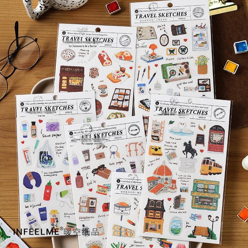 

Infeel.Me Travel Sketch Series Washi Stickers - Fresh Artistic Journal Decor (6 Styles) Solo Journey