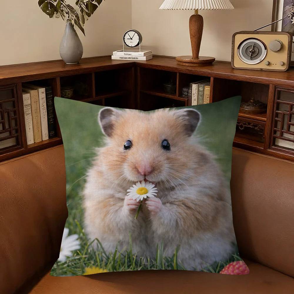 Funny Sad Hamster Emoticon Cushion Cover Pillowcase Upholstery Sofa Throw Pillow Home Decor Pillowcas