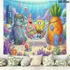 Cartoon Spongebob Wall Tapestry Aesthetic Wall Hanging Printed Fabric Blanket Decorative Tapestries for Bedroom Living Room Home Decor