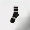 Women's Autumn and Winter Black and White Striped Anti-odor Mid-calf Socks, High Calf Socks, Sports Long Calf Socks