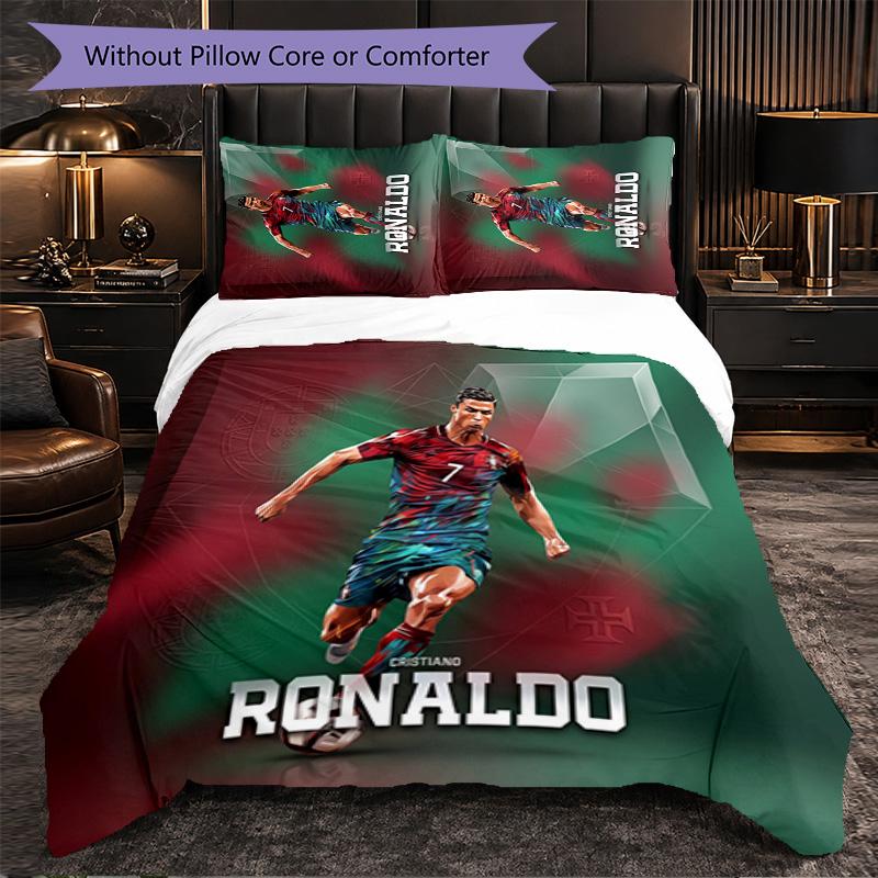 Set Lenzuola 3 Pezzi con Fantasia Cristiano Ronaldo Morbida Microfibra Copripiumino con Federe per Camera da Letto