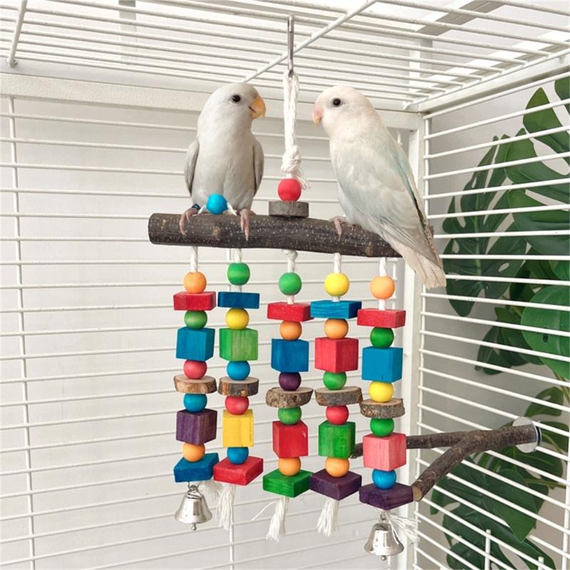 MultiPurpose Bird Chewing Climbing Block Puzzle Toy Natural Wood Perch Random Color Accessories For Parrots Beak Care