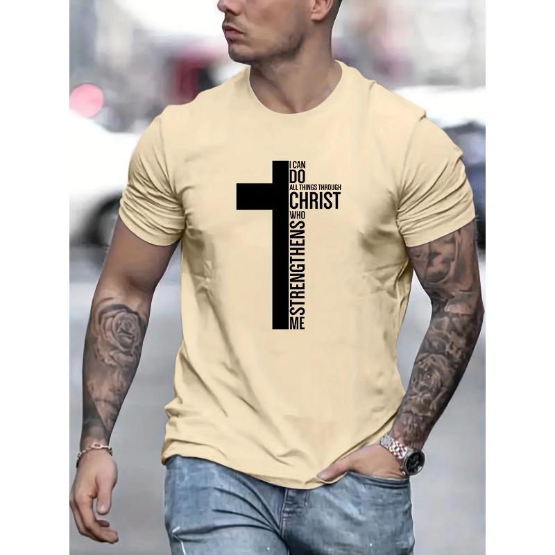 Men's Summer 100% Cotton Fashion Cross Graphic Printed Loose Large Casual Round Neck Short Sleeve T-shirt