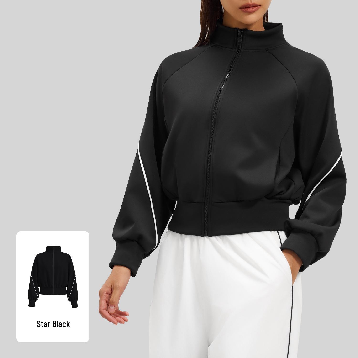 Women s Trendy Contrast Color Velvet Sport Jacket - Stand Collar Zipper, European Style Short Baseball Design Small