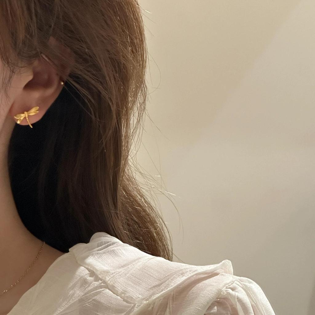 New Chinese Dragonfly Earrings Women's Retro National Style Elegant Temperament Festive Gold-plated Butterfly Earrings Earrings