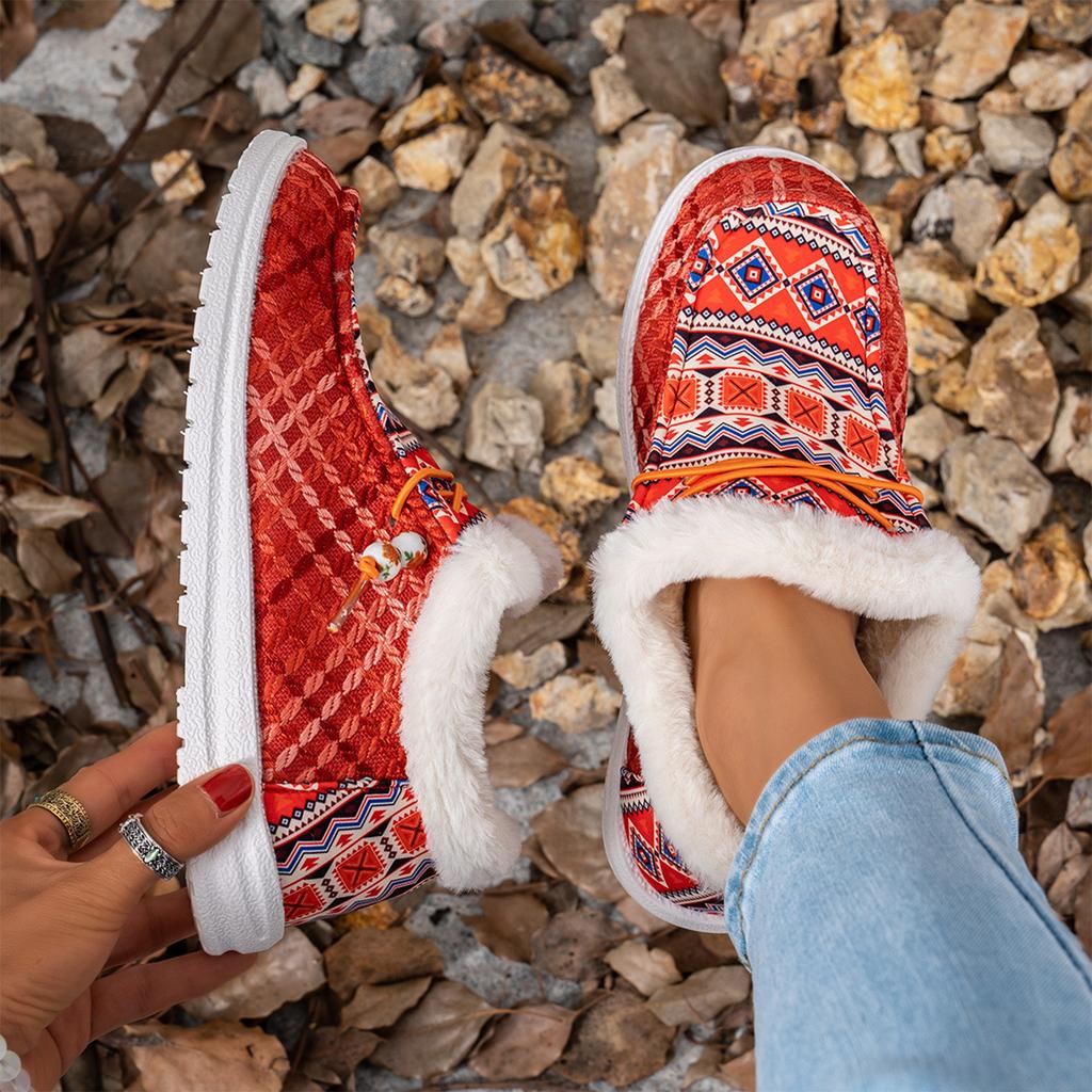 Damen Winter gefüttert Farbblock Flache Baumwollschuhe Warme Alltags-Schuhe