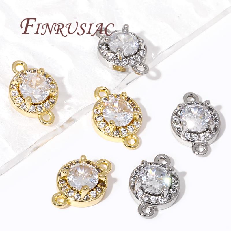 18K Gold Plated Round Charms Connector For Jewelry,Luxury Zircon Crystal Pendant Charm For Earrings Making DIY Accessories