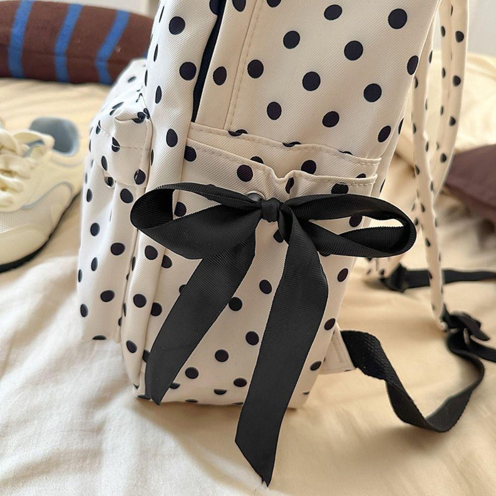 Minimalist Polka Dot Backpack Sweet Student School Bag Y2k Bow Rucksack Daily