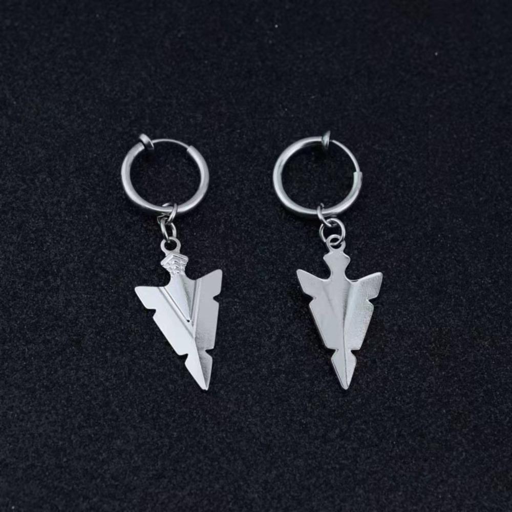Punk Personality Sliver Color Geometry Triangular Shield Pendant Hoop Earrings for Men Women Hip-hop Fashion Piercing Jewelry