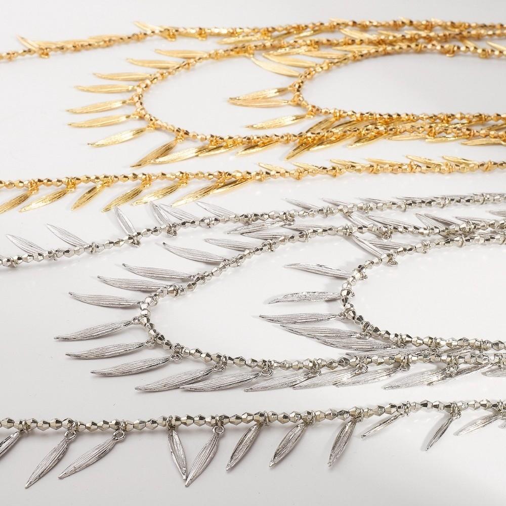 Vintage Beaded Splicing Necklace Feather Leaves Charm Necklace Women Neck Jewelry Accessories