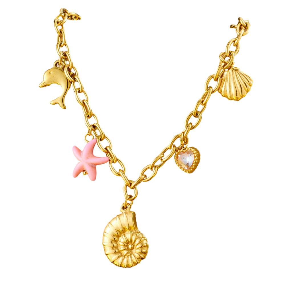 Shell And Starfish Necklace Featuring Natural Beauty Unique Design With Stainless Steel For Young Fashionable Women