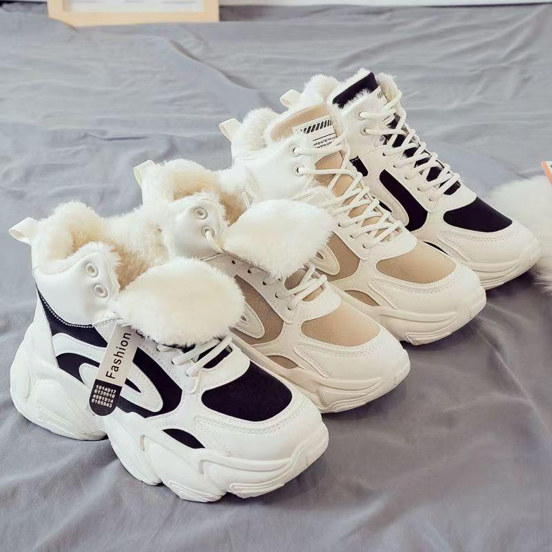 Fleece dad shoes women's winter new Korean version warm high-top sports shoes student cotton shoes ins trendy shoes