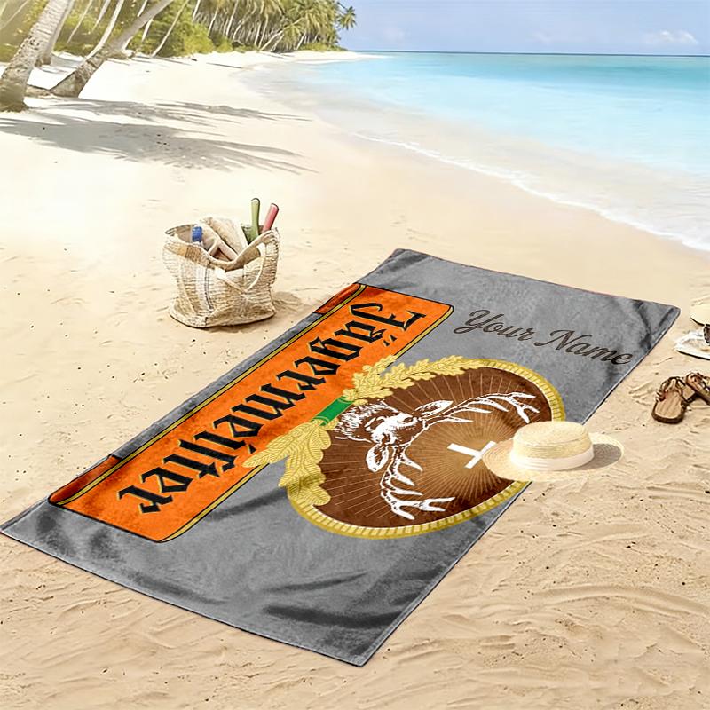 Custom NameJägermeister logo Beach Towel Soft Microfiber Summer Towel Quick Dry Absorbent Towel for Beach Swimming Pool Travel
