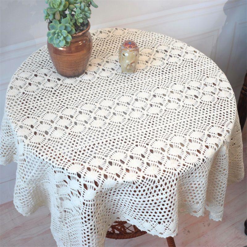 

American Retro Round Square Tablecloth Decorative Cover Towel Cotton Thread Anti-Crochet Sofa and Tea Table Fabric Artsy Shooting Props Creamy-white 1 85*85cm square