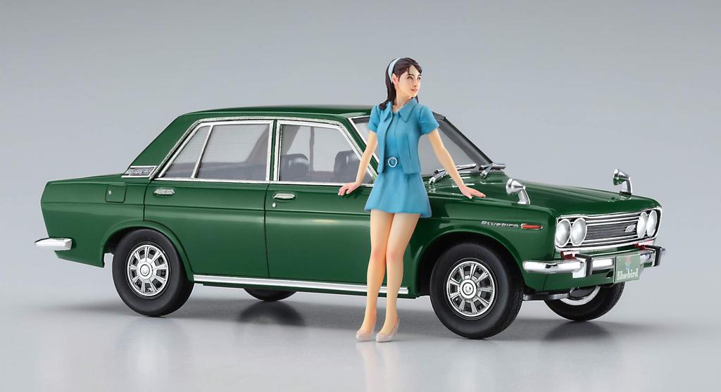 Hasegawa Datsun Bluebird 1600SSS Girls Figure Plastic Model SP477 1/24 W/60s