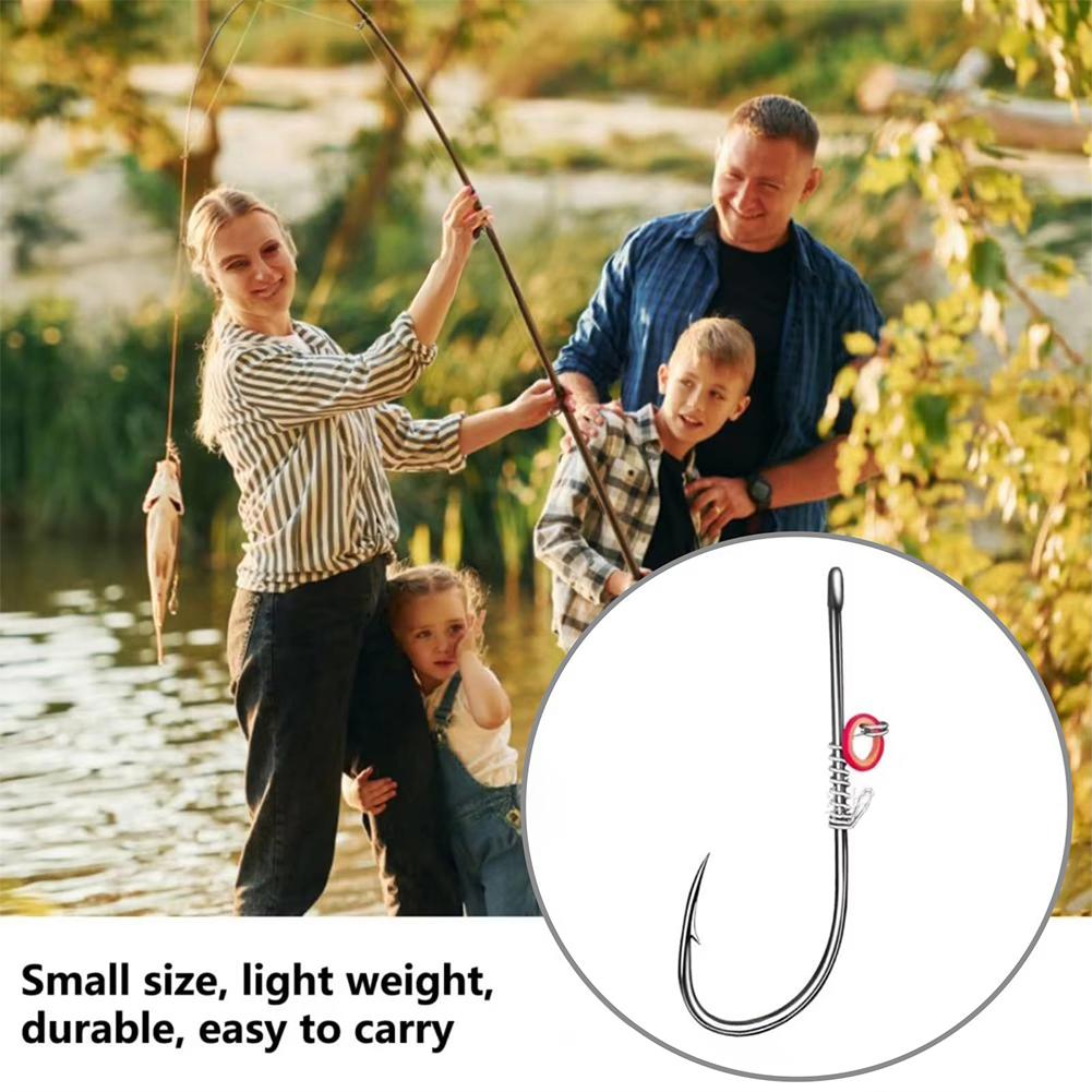 10 STÜCKE/Box Lebende Garnelen Federhaken Lebende Garnelen Fixierter Kohlenstoffstahlhaken mit Widerhaken Gerade Öse Meeresangelhaken